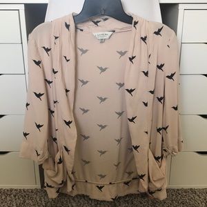 Medium Pinky Nude Cardigan w/ Bird Print
